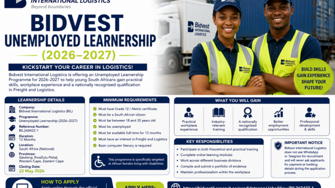 Bidvest Unemployed Learnership (2026–2027)